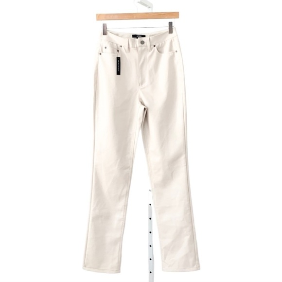 New AFRM Vegan Leather Pant Heston High Waist Straight Leg Off White Size 26 - Picture 4 of 9